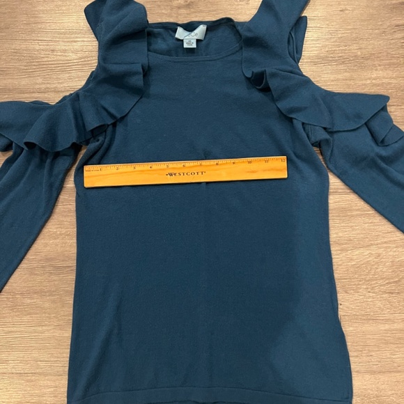 Cece cold shoulder ruffle teal knit sweater (XS) - Picture 6 of 9